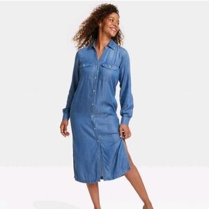 Knox Rose - Women's Long Sleeve Denim Shirtdress - Indigo
